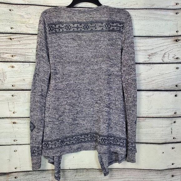 Maurices Women’s Open Front Cardigan Sweater Gray Aztec Pattern Drape Hem L - Picture 3 of 6